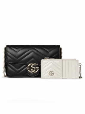 GUCCI Marmont small GG logo quilted leather shoulder chain bag with card case